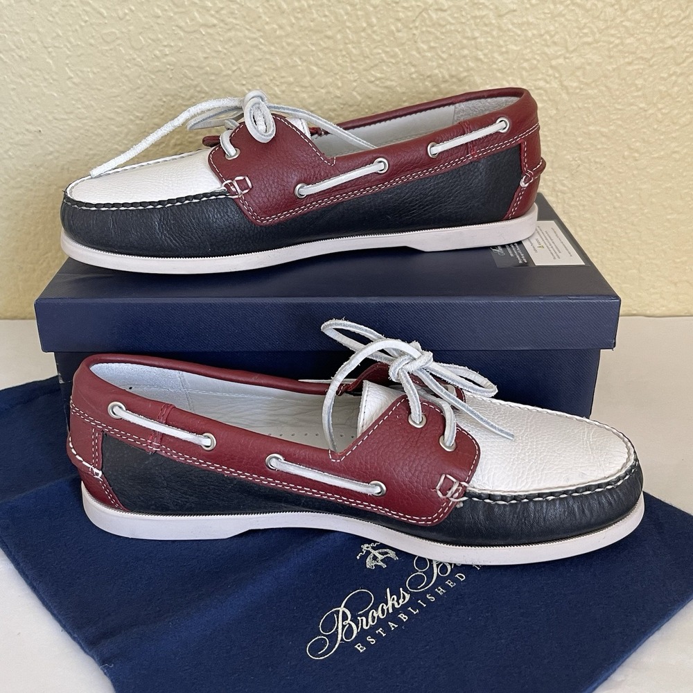 Brooks Brothers Women 10 Colorblock Leather Boat Shoes TriColor Deck Loafers